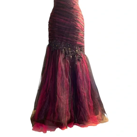 Y2K Alyce Prom Pink Brown Beaded Mermaid Prom Dress Maxi Gown Fairy Size 6
